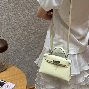 Hermes Kelly Mini 2 19CM Bag Handmade In Epsom Calfskin Leather Silver Hardware I8 Jaune Milton - Image 5