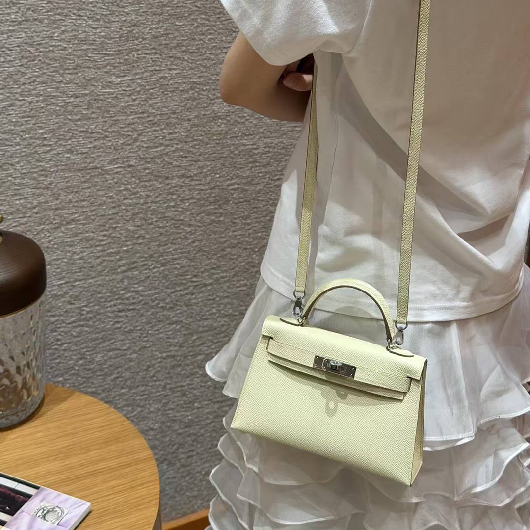 Hermes Kelly Mini 2 19CM Bag Handmade In Epsom Calfskin Leather Silver Hardware I8 Jaune Milton - Image 5