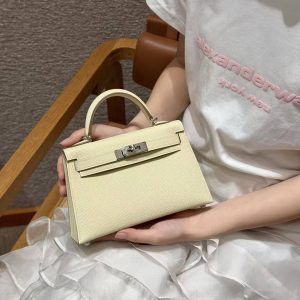 Hermes Kelly Mini 2 19CM Bag Handmade In Epsom Calfskin Leather Silver Hardware I8 Jaune Milton - Image 4