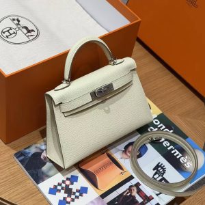 Hermes Kelly Mini 2 19CM Bag Handmade In Epsom Calfskin Leather Silver Hardware I8 Jaune Milton - Image 3