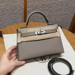 Hermes Kelly Mini 2 19CM Bag Handmade In Epsom Calfskin Leather Silver Hardware M8 Girs Asphalte