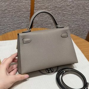 Hermes Kelly Mini 2 19CM Bag Handmade In Epsom Calfskin Leather Silver Hardware M8 Girs Asphalte - Image 2