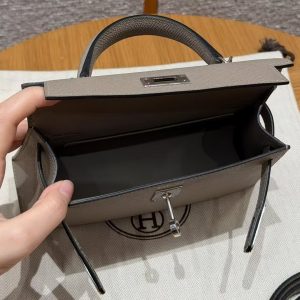 Hermes Kelly Mini 2 19CM Bag Handmade In Epsom Calfskin Leather Silver Hardware M8 Girs Asphalte - Image 17
