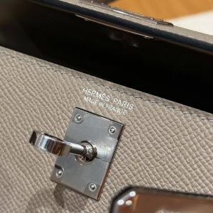 Hermes Kelly Mini 2 19CM Bag Handmade In Epsom Calfskin Leather Silver Hardware M8 Girs Asphalte - Image 16