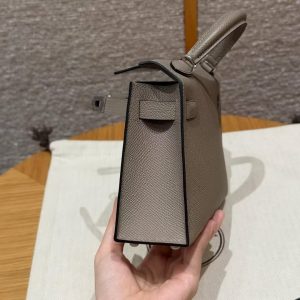 Hermes Kelly Mini 2 19CM Bag Handmade In Epsom Calfskin Leather Silver Hardware M8 Girs Asphalte - Image 12