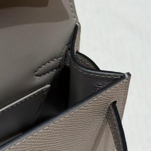Hermes Kelly Mini 2 19CM Bag Handmade In Epsom Calfskin Leather Silver Hardware M8 Girs Asphalte - Image 11