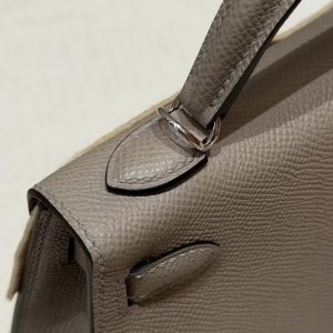 Hermes Kelly Mini 2 19CM Bag Handmade In Epsom Calfskin Leather Silver Hardware M8 Girs Asphalte - Image 9