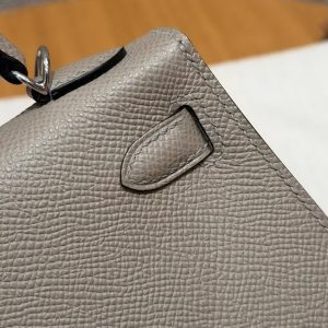 Hermes Kelly Mini 2 19CM Bag Handmade In Epsom Calfskin Leather Silver Hardware M8 Girs Asphalte - Image 8