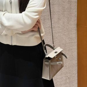 Hermes Kelly Mini 2 19CM Bag Handmade In Epsom Calfskin Leather Silver Hardware M8 Girs Asphalte - Image 4