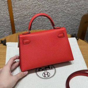 Hermes Kelly Mini 2 19CM Bag Handmade In Epsom Calfskin Leather Silver Hardware O5 Rouge Radieux - Image 2