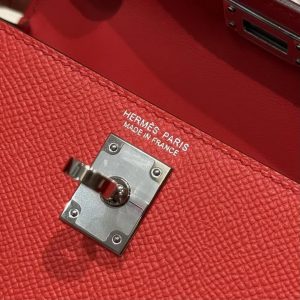 Hermes Kelly Mini 2 19CM Bag Handmade In Epsom Calfskin Leather Silver Hardware O5 Rouge Radieux - Image 15