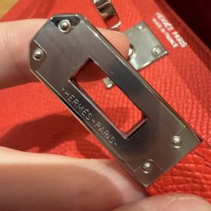 Hermes Kelly Mini 2 19CM Bag Handmade In Epsom Calfskin Leather Silver Hardware O5 Rouge Radieux - Image 14