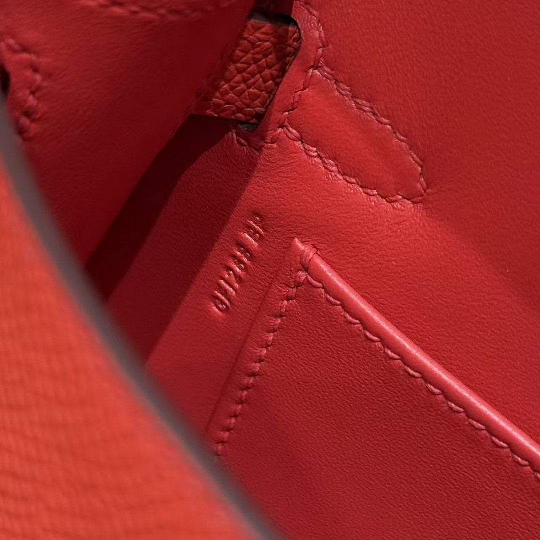 Hermes Kelly Mini 2 19CM Bag Handmade In Epsom Calfskin Leather Silver Hardware O5 Rouge Radieux - Image 13