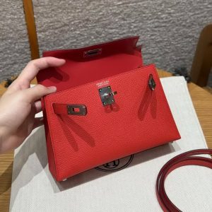 Hermes Kelly Mini 2 19CM Bag Handmade In Epsom Calfskin Leather Silver Hardware O5 Rouge Radieux - Image 12