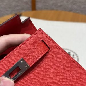 Hermes Kelly Mini 2 19CM Bag Handmade In Epsom Calfskin Leather Silver Hardware O5 Rouge Radieux - Image 10
