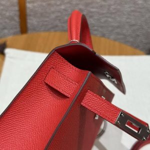 Hermes Kelly Mini 2 19CM Bag Handmade In Epsom Calfskin Leather Silver Hardware O5 Rouge Radieux - Image 9