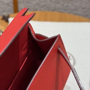 Hermes Kelly Mini 2 19CM Bag Handmade In Epsom Calfskin Leather Silver Hardware O5 Rouge Radieux - Image 8
