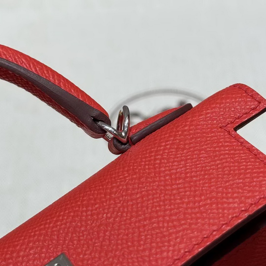 Hermes Kelly Mini 2 19CM Bag Handmade In Epsom Calfskin Leather Silver Hardware O5 Rouge Radieux - Image 7