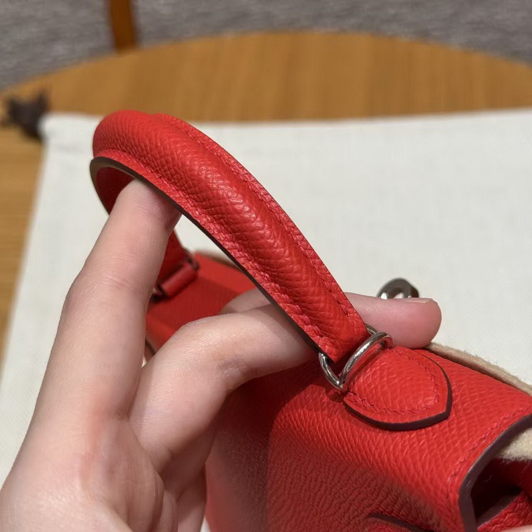 Hermes Kelly Mini 2 19CM Bag Handmade In Epsom Calfskin Leather Silver Hardware O5 Rouge Radieux - Image 5
