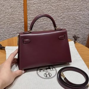 Hermes Kelly Mini 2 19CM Bag Handmade In Box Calfskin Leather Gold Hardware OG Rouge Sellier - Image 2
