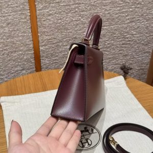 Hermes Kelly Mini 2 19CM Bag Handmade In Box Calfskin Leather Gold Hardware OG Rouge Sellier - Image 23