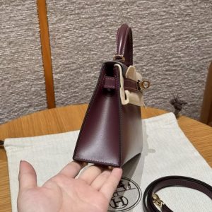Hermes Kelly Mini 2 19CM Bag Handmade In Box Calfskin Leather Gold Hardware OG Rouge Sellier - Image 22