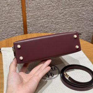 Hermes Kelly Mini 2 19CM Bag Handmade In Box Calfskin Leather Gold Hardware OG Rouge Sellier - Image 21