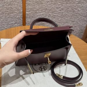 Hermes Kelly Mini 2 19CM Bag Handmade In Box Calfskin Leather Gold Hardware OG Rouge Sellier - Image 20