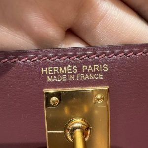 Hermes Kelly Mini 2 19CM Bag Handmade In Box Calfskin Leather Gold Hardware OG Rouge Sellier - Image 19
