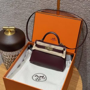 Hermes Kelly Mini 2 19CM Bag Handmade In Box Calfskin Leather Gold Hardware OG Rouge Sellier - Image 16