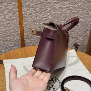 Hermes Kelly Mini 2 19CM Bag Handmade In Box Calfskin Leather Gold Hardware OG Rouge Sellier - Image 14