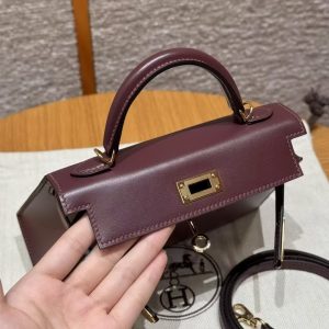 Hermes Kelly Mini 2 19CM Bag Handmade In Box Calfskin Leather Gold Hardware OG Rouge Sellier - Image 13