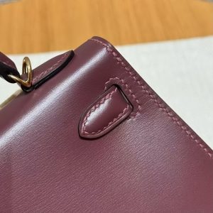 Hermes Kelly Mini 2 19CM Bag Handmade In Box Calfskin Leather Gold Hardware OG Rouge Sellier - Image 10