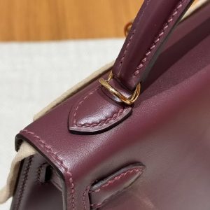 Hermes Kelly Mini 2 19CM Bag Handmade In Box Calfskin Leather Gold Hardware OG Rouge Sellier - Image 9