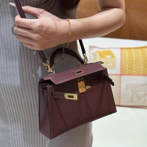 Hermes Kelly Mini 2 19CM Bag Handmade In Box Calfskin Leather Gold Hardware OG Rouge Sellier - Image 5