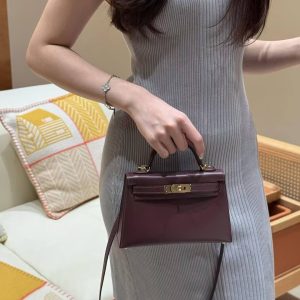 Hermes Kelly Mini 2 19CM Bag Handmade In Box Calfskin Leather Gold Hardware OG Rouge Sellier - Image 3