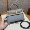 Hermes Kelly Mini 2 19CM Bag Handmade In Epsom Calfskin Leather Silver Hardware P0 Girs Pantin