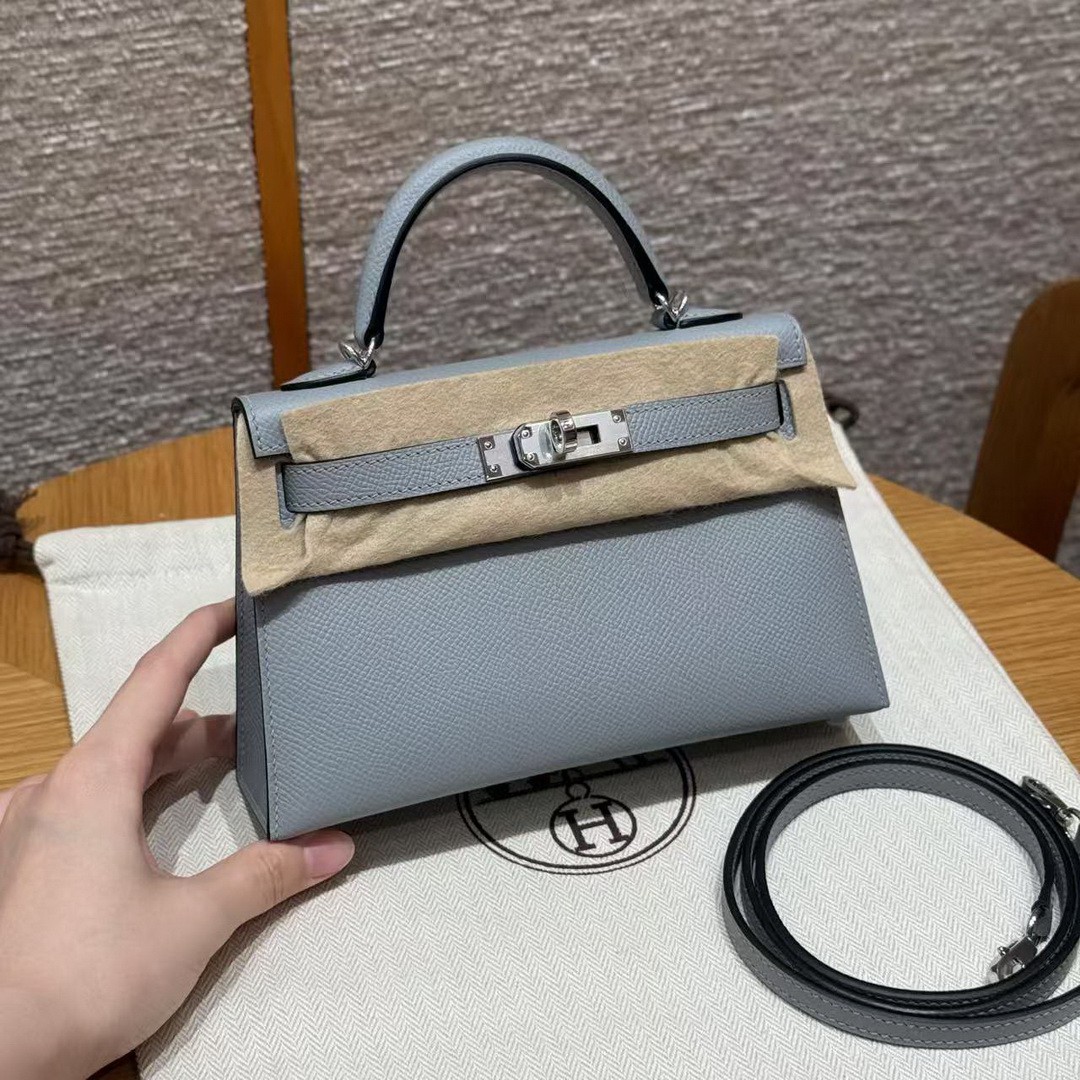 Hermes Kelly Mini 2 19CM Bag Handmade In Epsom Calfskin Leather Silver Hardware P0 Girs Pantin