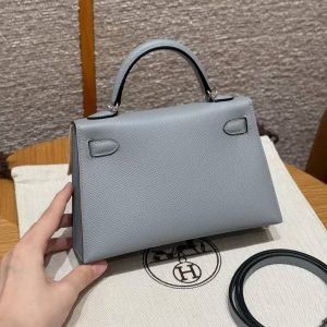 Hermes Kelly Mini 2 19CM Bag Handmade In Epsom Calfskin Leather Silver Hardware P0 Girs Pantin - Image 2