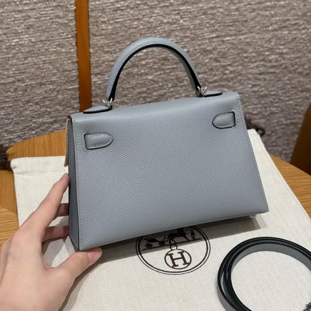 Hermes Kelly Mini 2 19CM Bag Handmade In Epsom Calfskin Leather Silver Hardware P0 Girs Pantin - Image 2