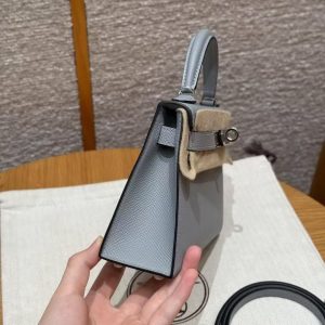 Hermes Kelly Mini 2 19CM Bag Handmade In Epsom Calfskin Leather Silver Hardware P0 Girs Pantin - Image 18