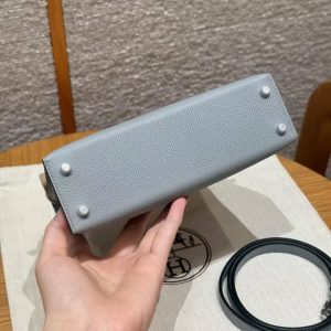 Hermes Kelly Mini 2 19CM Bag Handmade In Epsom Calfskin Leather Silver Hardware P0 Girs Pantin - Image 16