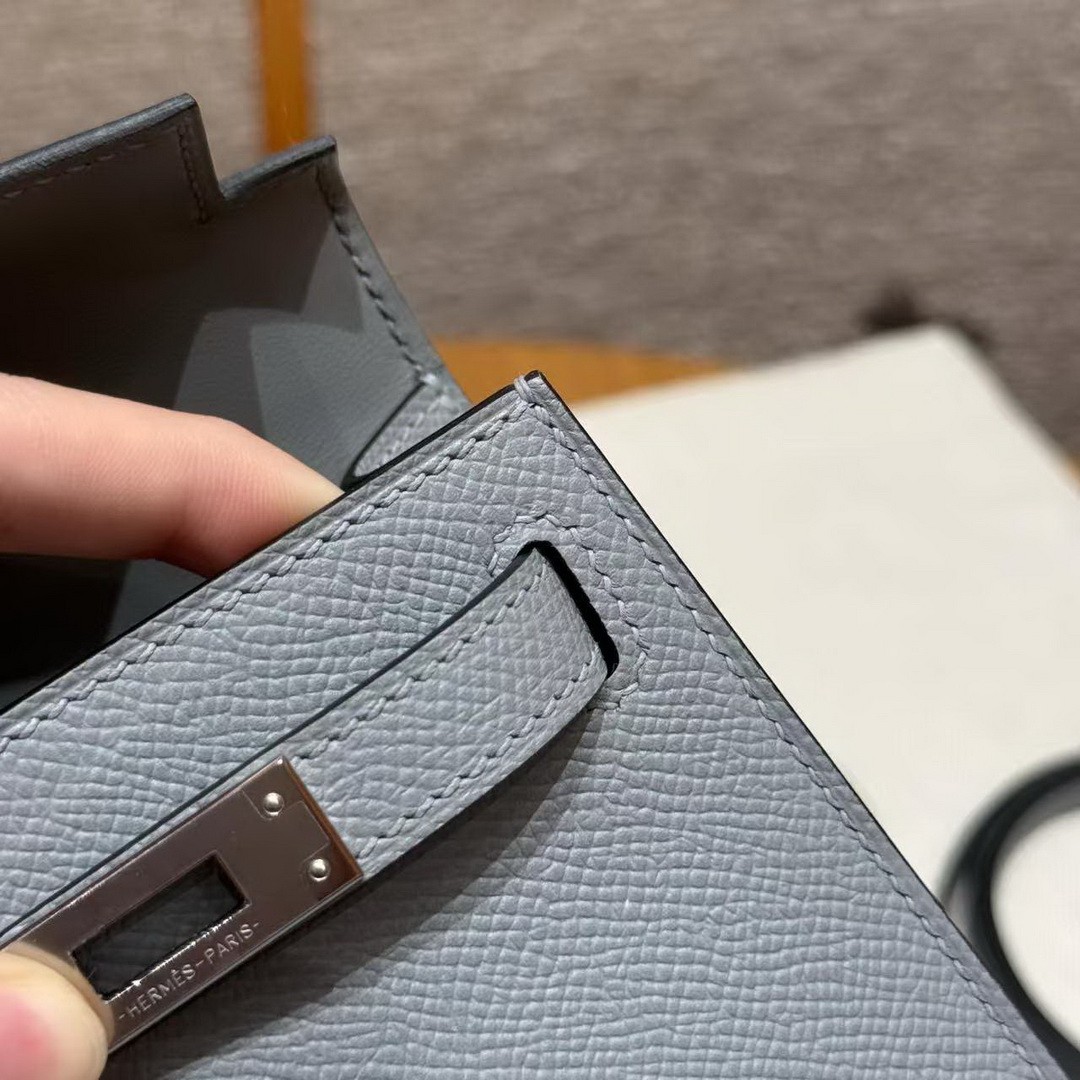 Hermes Kelly Mini 2 19CM Bag Handmade In Epsom Calfskin Leather Silver Hardware P0 Girs Pantin - Image 15