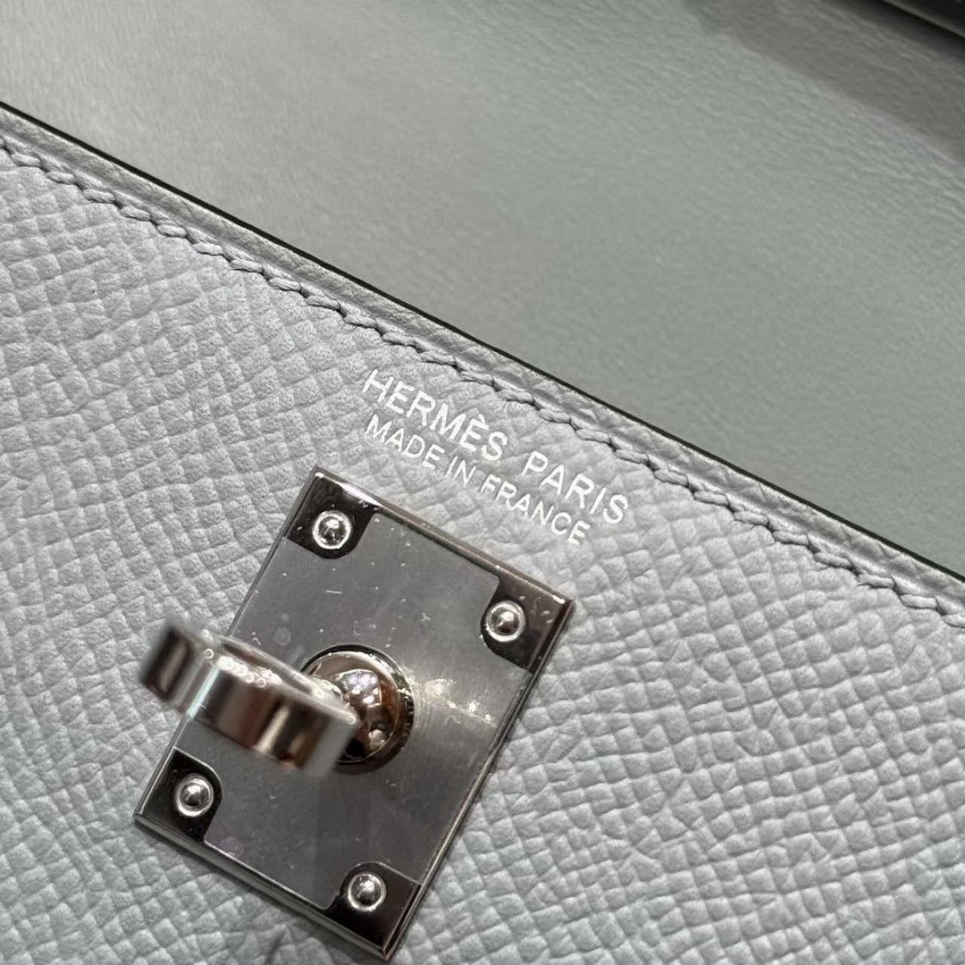 Hermes Kelly Mini 2 19CM Bag Handmade In Epsom Calfskin Leather Silver Hardware P0 Girs Pantin - Image 14