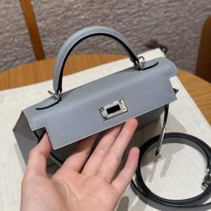 Hermes Kelly Mini 2 19CM Bag Handmade In Epsom Calfskin Leather Silver Hardware P0 Girs Pantin - Image 11