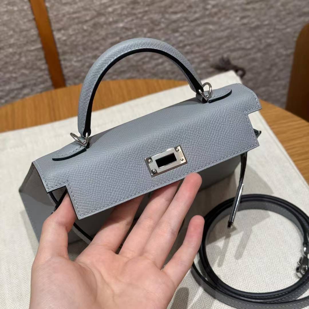 Hermes Kelly Mini 2 19CM Bag Handmade In Epsom Calfskin Leather Silver Hardware P0 Girs Pantin - Image 11