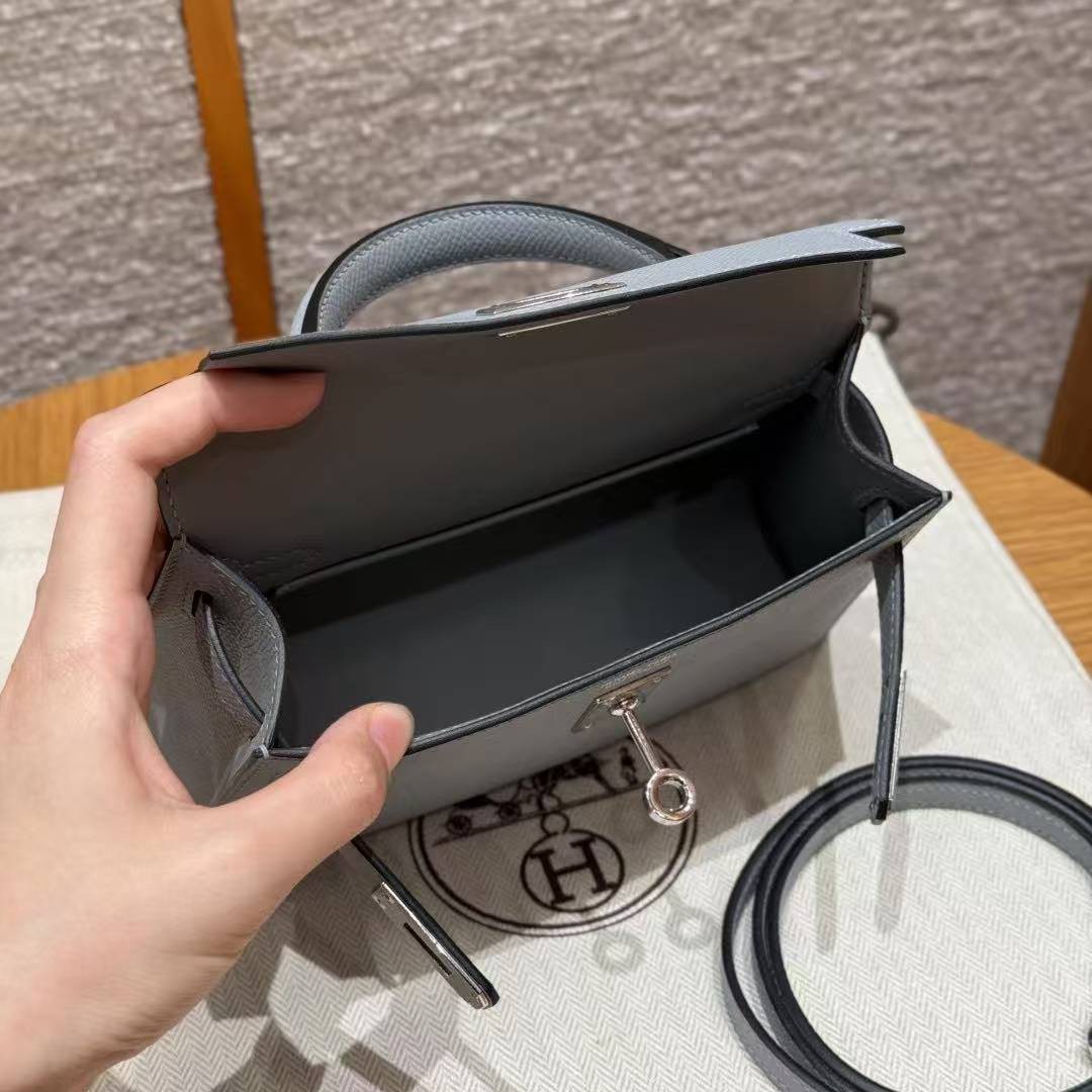 Hermes Kelly Mini 2 19CM Bag Handmade In Epsom Calfskin Leather Silver Hardware P0 Girs Pantin - Image 10