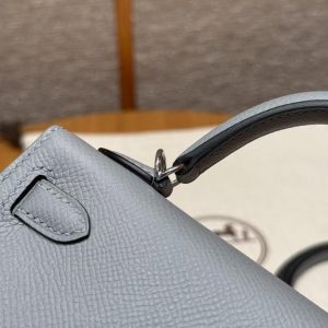 Hermes Kelly Mini 2 19CM Bag Handmade In Epsom Calfskin Leather Silver Hardware P0 Girs Pantin - Image 6