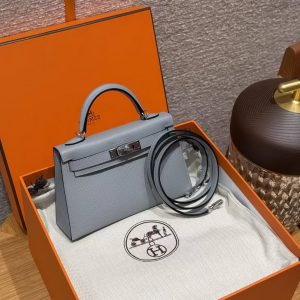 Hermes Kelly Mini 2 19CM Bag Handmade In Epsom Calfskin Leather Silver Hardware P0 Girs Pantin - Image 3