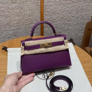 Hermes Kelly Mini 2 19CM Bag Handmade In Chèvre Calfskin Leather Gold Hardware P9 Anemone